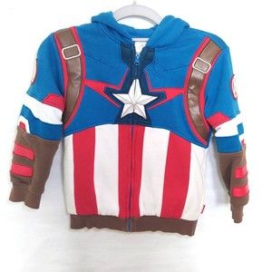 Disney Parks Captain American Boy Hoodie 5 6 Mask Hood 3D Embroidered Pockets